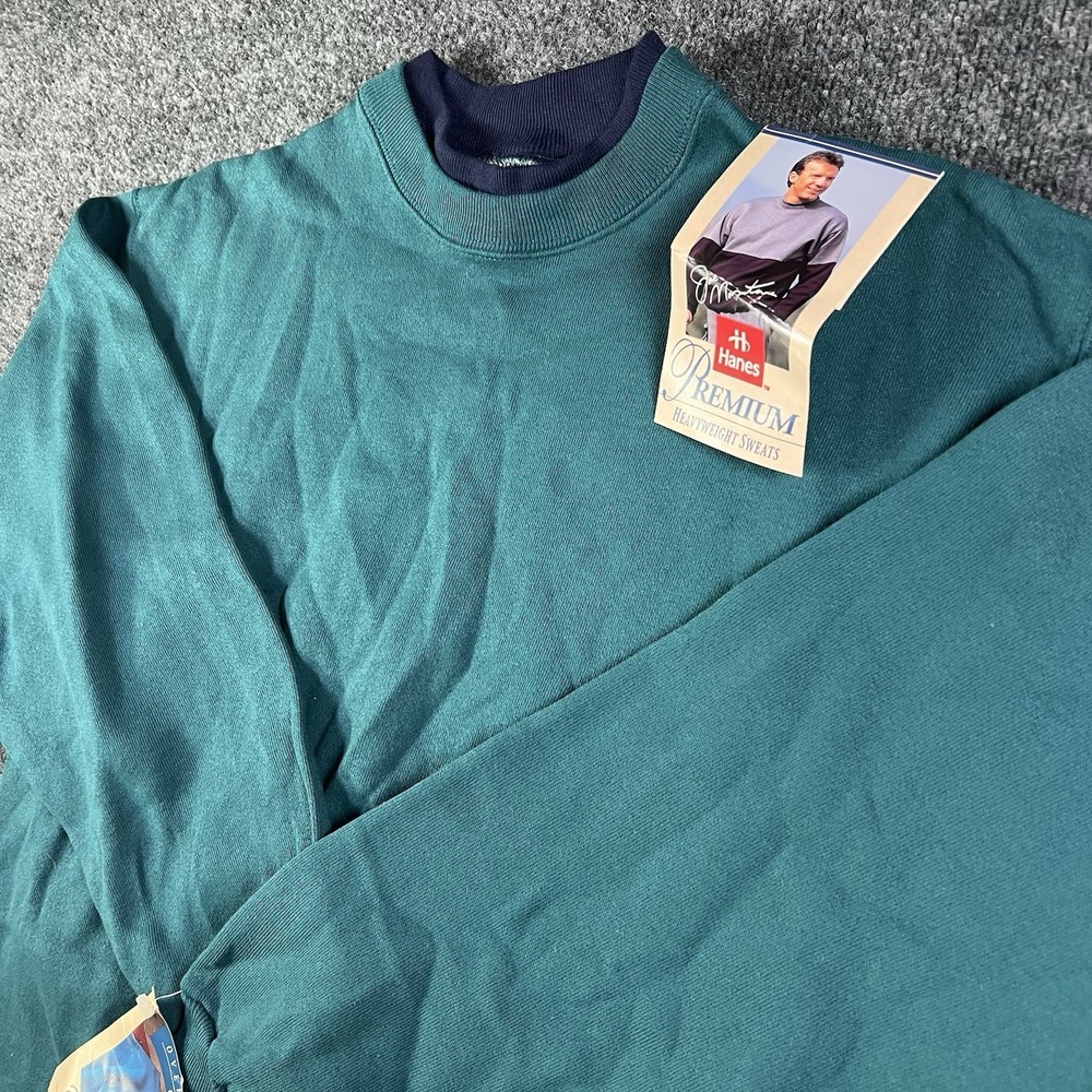 Vintage 90's Hanes Premium Sweatshirt NWT Joe Montana Made USA Teal Navy Medium